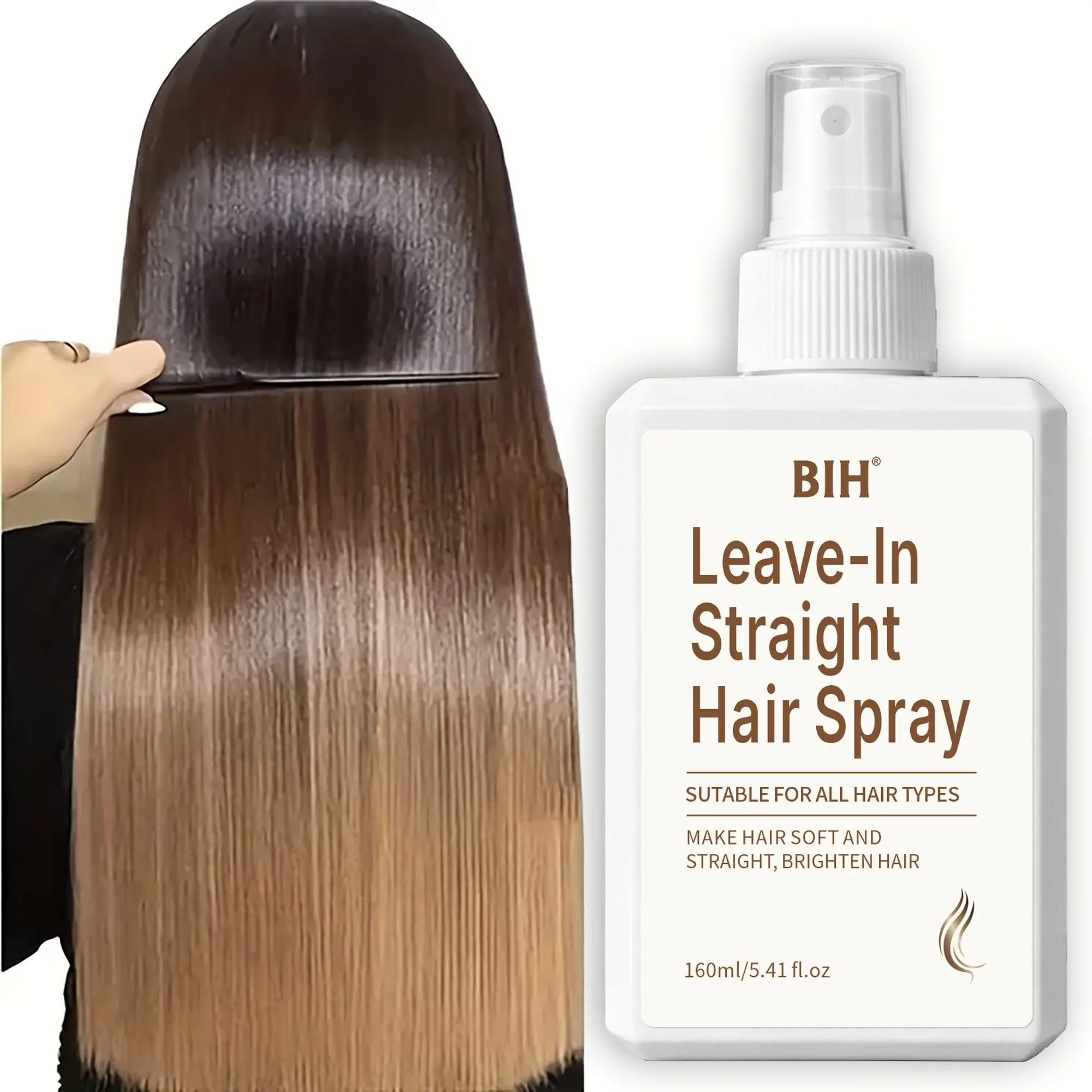 No-Rinse Straightening Spray 160ML, Smooths Frizz, Frizz Free Styling, Softens Hair, Repairs Dry and Fluffy Hair, Styling Mist for Men and Women