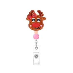 Christmas ID Badge Clip Extensible Badge Roll, Nurse Name Tag Holder, Rotating Clip, Santa Claus Snowman Badge, Gift for Nurses Doctors Teachers Students
