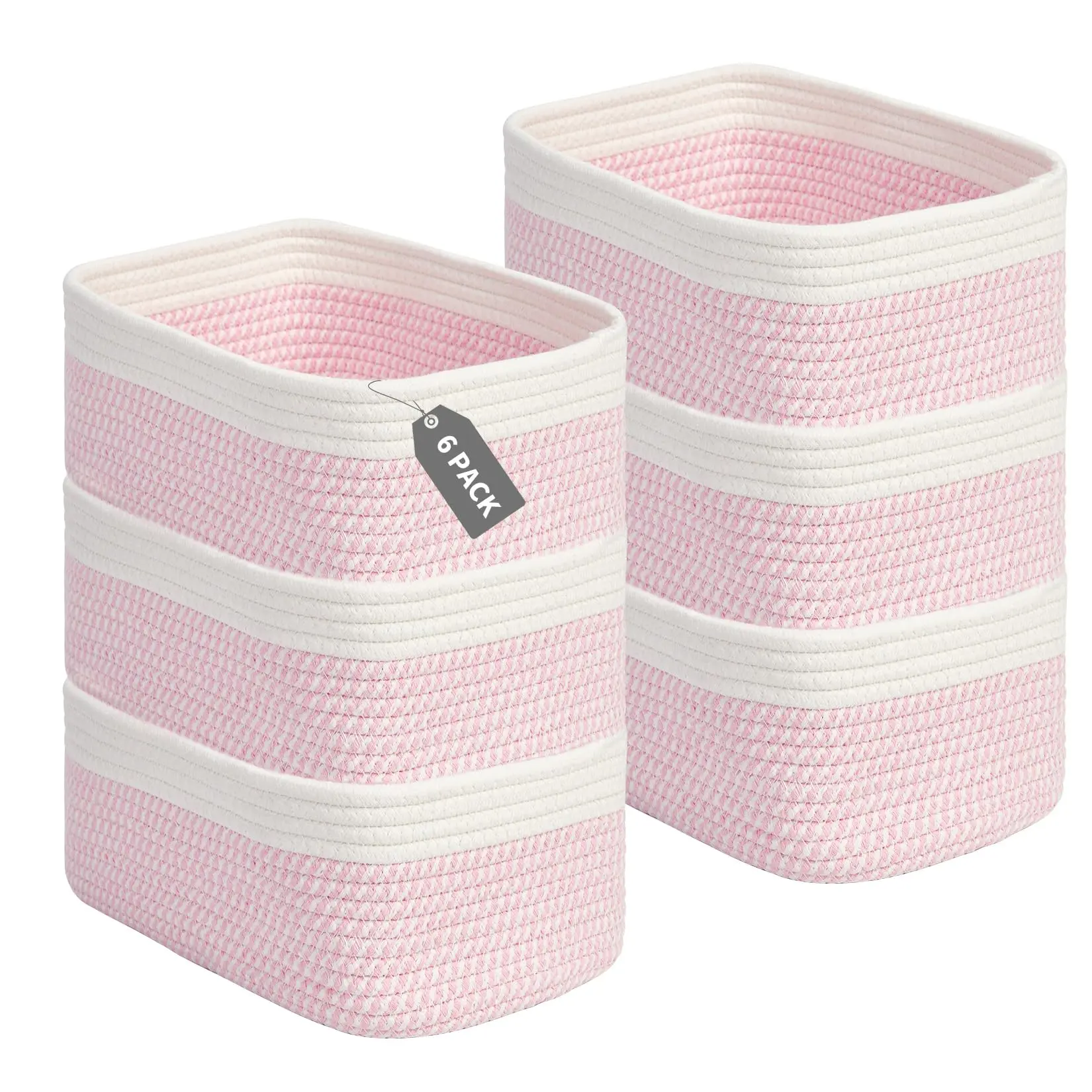 Cotton Rope Storage Baskets - Handleless Rectangular Soft Polyester Cotton Woven Bins, Multiple Set Packs (3-Pack/6-Pack) for Small Vanity, Closet & Bath, 11.81×7.48×4.72in Home Organizers