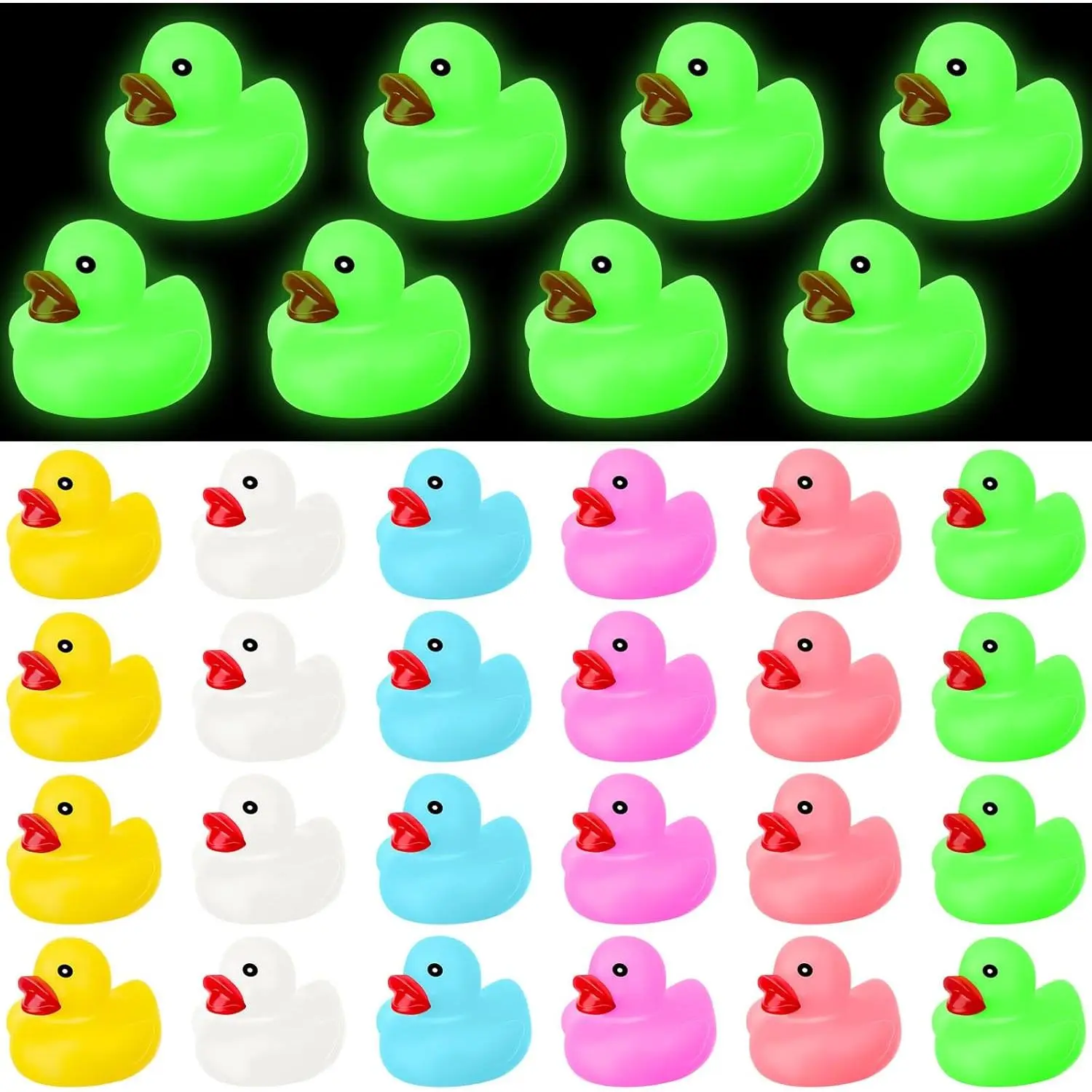 24 Pcs Glow in the Dark Rubber Ducks 2.2'' Luminous Mini Rubber Duck Fluorescent Tiny Light up Floating Squeaky Bathtub Toys for Baby Showers Summer Beach Pool Party Games (Colorful)fidget toys