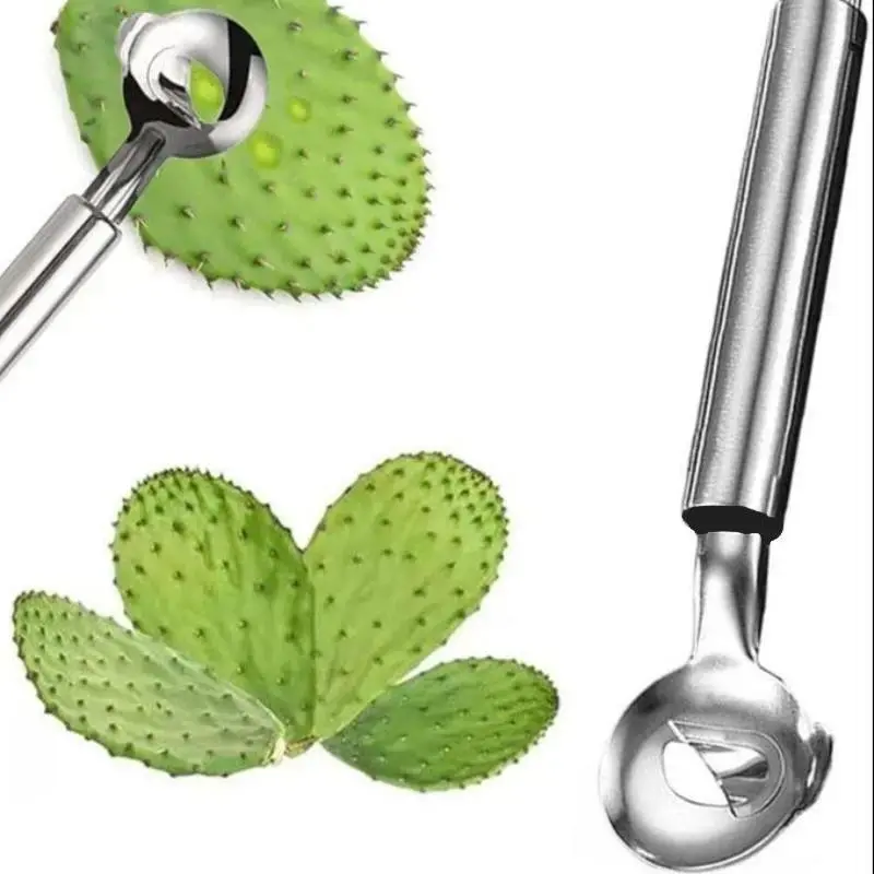 Spoon Cactus Peeler, Stainless Steel Blade Cactus Peeler Tool, Noodle Cutter Knife with Hanging Hole and Long Handle, Vegetable, Fruit, Food Veggie Cutter, Vegetable Fruit Utensils, Kitchen Gadget Accessory