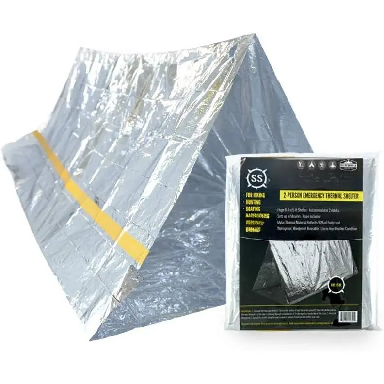 Shack   Shelter Tent - 2 Person Mylar Tube Tent - Lightweight 8' x 5'  Weather  Shelter Conserves Heat - Reflective Tents for Camping/Hiking and