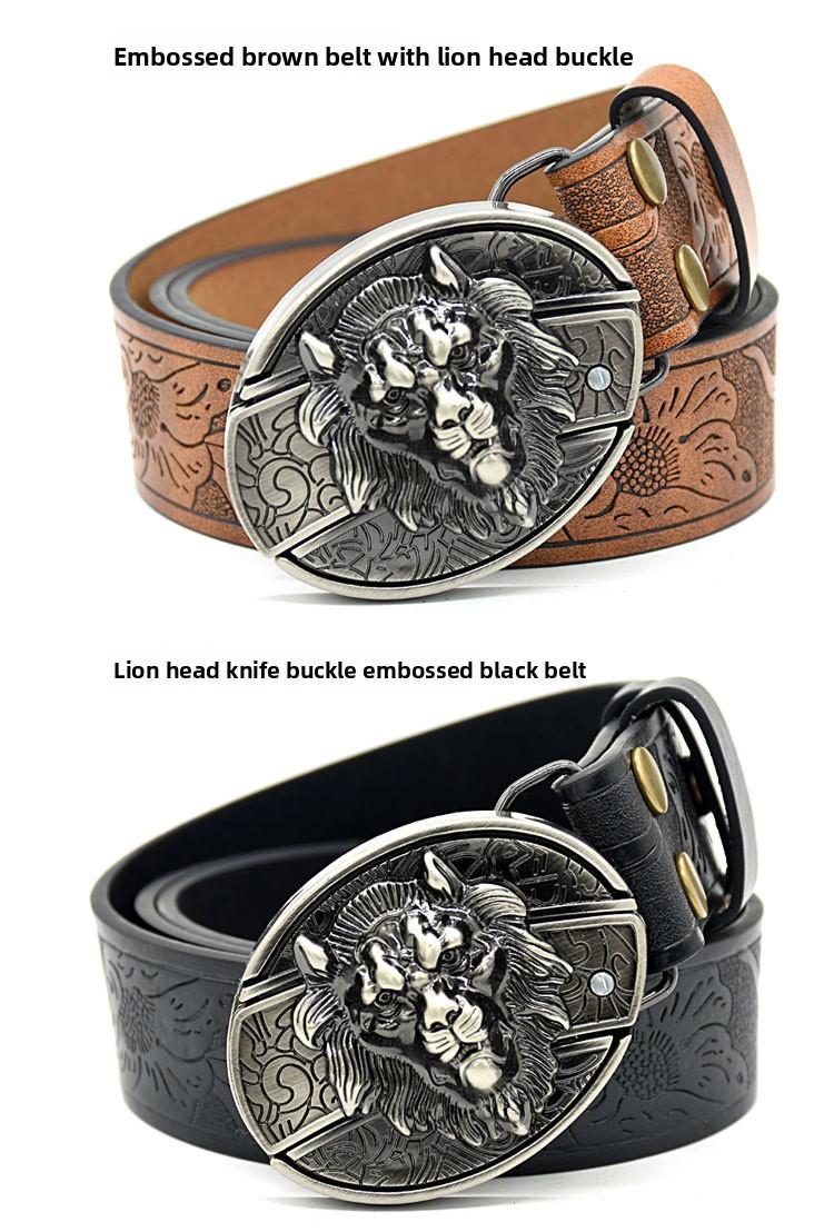 Men's belt, featuring embossed patterns, smooth buckle, personalized student fashion prints and engraved designs