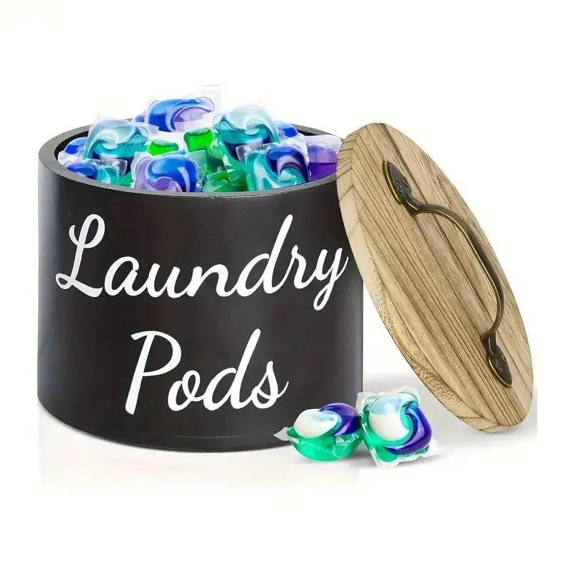 Laundry Pod Container with Lid, 1 Count Wooden Laundry Pods Storage Box, Laundry Room Organization,  Home Organizer Bins