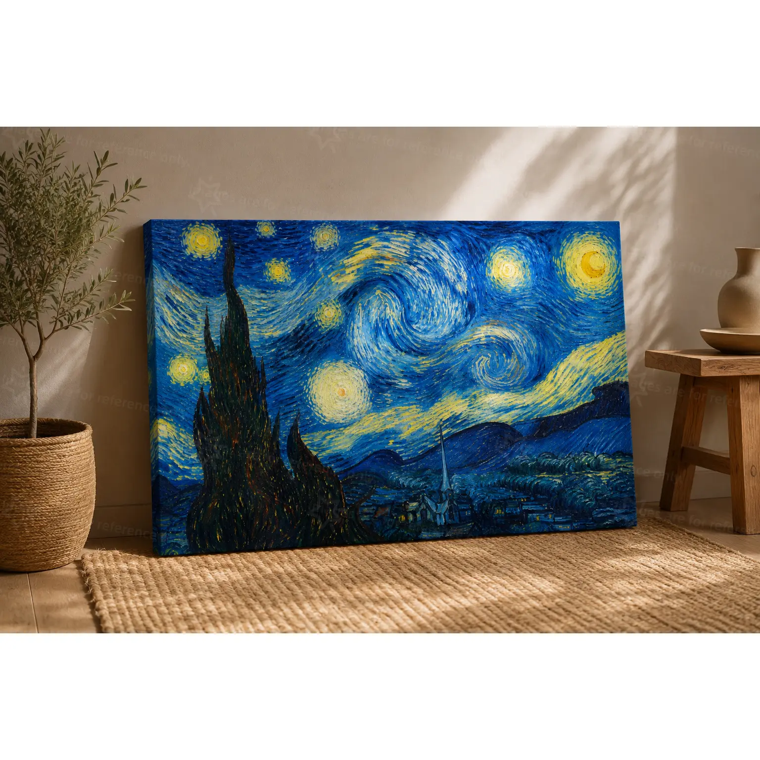 Swirl Starry Night Impasto Landscape Wall Art Canvas Poster, Classic Blue Yellow Textured Scenery Decorative Poster Prints, Timeless Art Wall Decor for Bedroom Living Room Farmhouse Apartment, Available as Unframed Canvas Poster or Framed Canvas Wrap