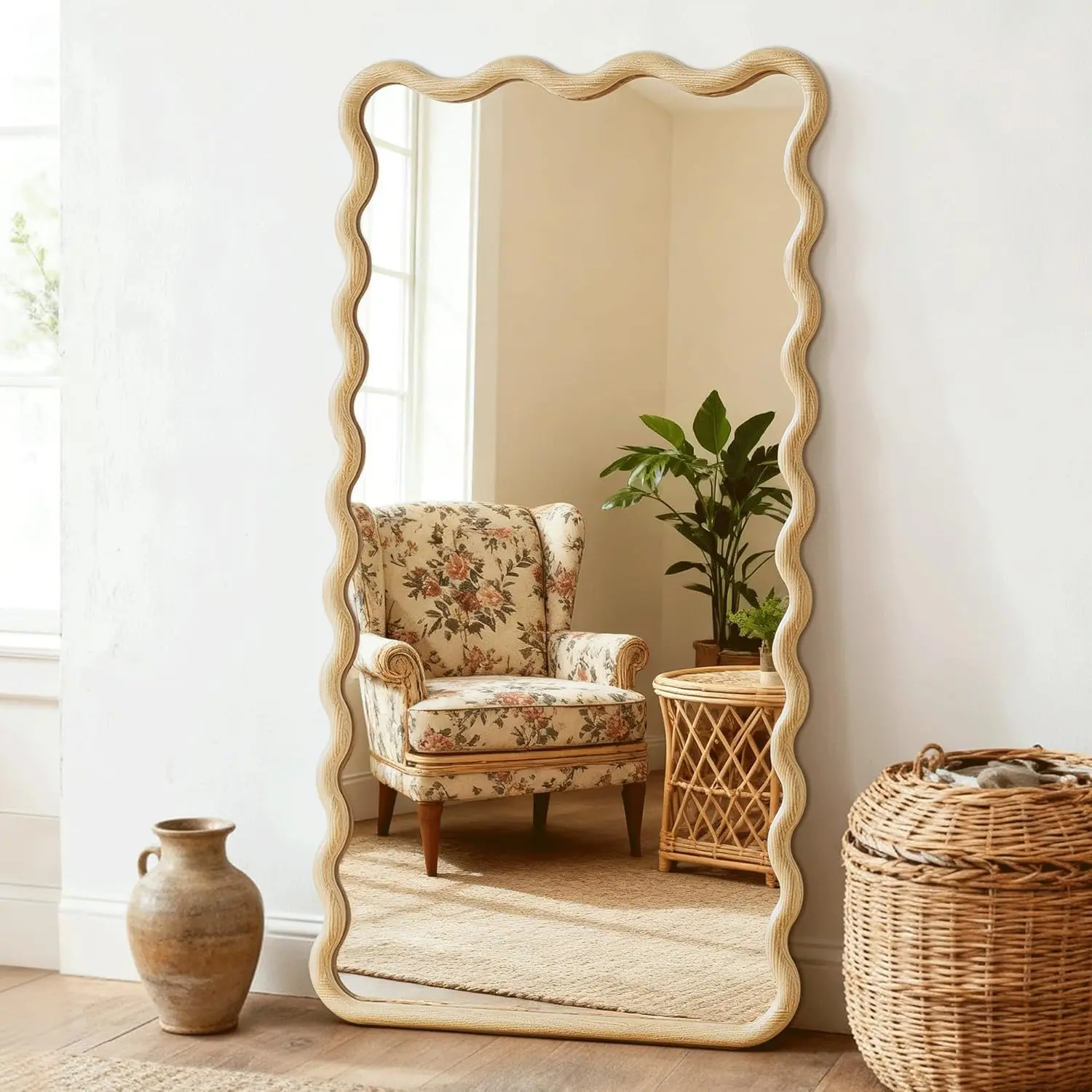 Full Length Mirror, 55"x28" Boho Wavy  Floor Mirror, for Bathroom, Bedroom, Living Room, Cloakroom, Entryway