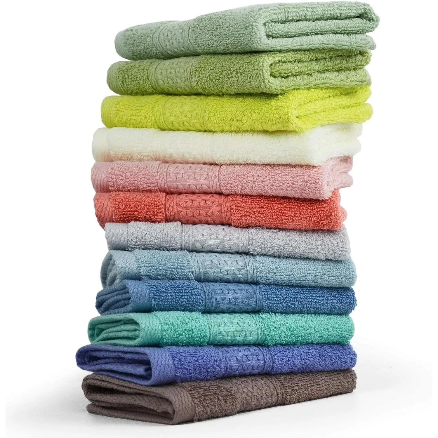 100% Cotton Washcloths 12 Pack Bath Wash Cloths Facecloths, 13 by 13 Inches Large Bathroom Washcloth Set 12 Assorted Colors (Multi, 12)