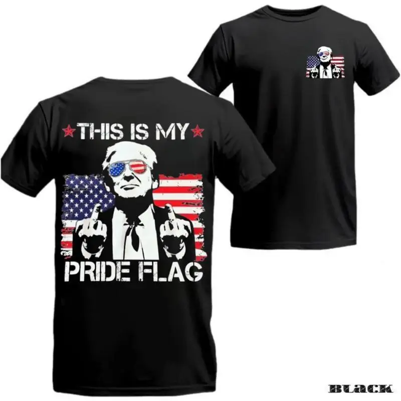 Trump This Is My Pride Flag T-Shirt, Unisex Standard Fit Pure Cotton Top with Printed Art, Funny MAGA Gift Sweatshirt & Hoodie