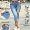 Women's High-Waisted Stretch Denim Capri Jeans Pants, Washed Blue, Tight Fit, Casual Style, Spring Summer Fall Daily Wear, Usa Fashion, Bottom, Fashion Jean Bottoms