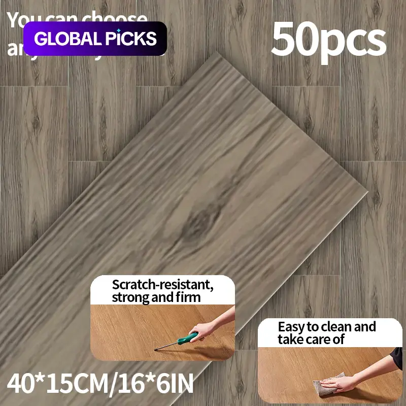 50pcs Self-Adhesive Vinyl Wood Grain Floor Tiles, Thick Peel and Stick, Multi-Color Wood Pattern, Easy Installation, Kitchen Dining Bedroom Decor, Decorative Tiles, Wood Flooring Tiles #GLOBAL PICKS