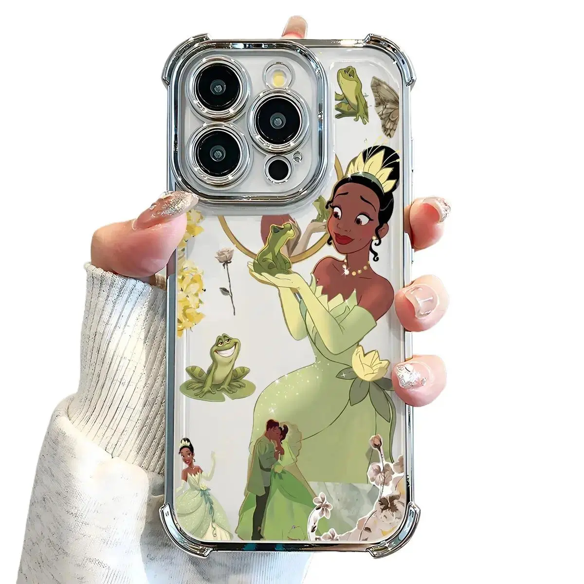 Cute Cartoon Princess Tiana & Frog Prince Kiss Pattern Phone Case - Electroplated Airbag Shockproof Soft TPU Cover for iPhone 17,16,15,14,13,12,11,Pro,Max,Plus Phone Cover