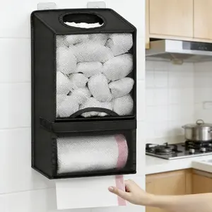 2-in-1 Wall Mount Plastic Bag Holder & Trash Bag Dispenser, No-Drill Home Storage Organizer for Kitchen, Sink, Shopping Bag Holder，Pantry