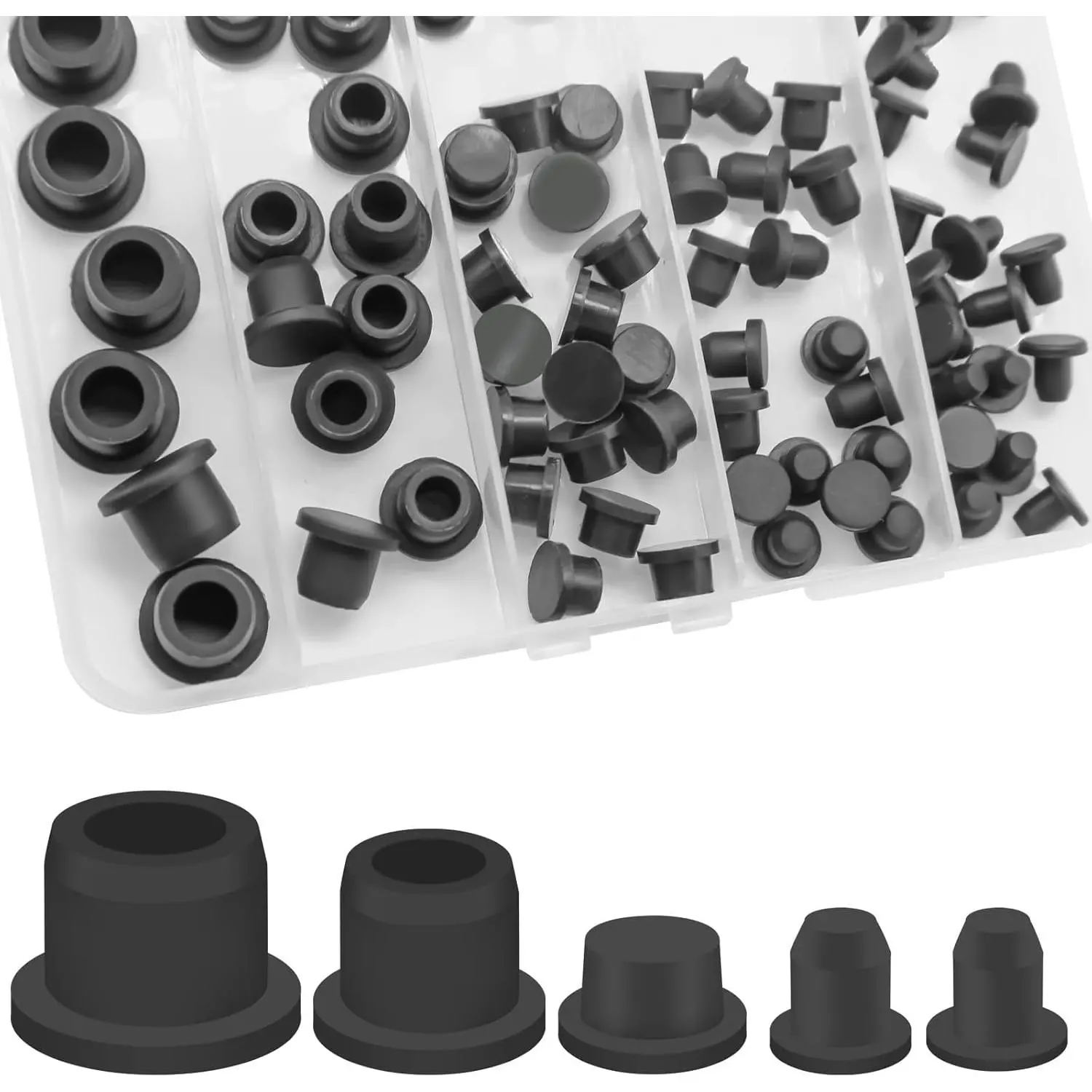 76 count Rubber Stoppers in Five Hole Plug Sizes, Various Sizes of Round Hole  Tool, Rubber Plugs for Round Holes,  Plugs Suitable for  Wiring Furniture