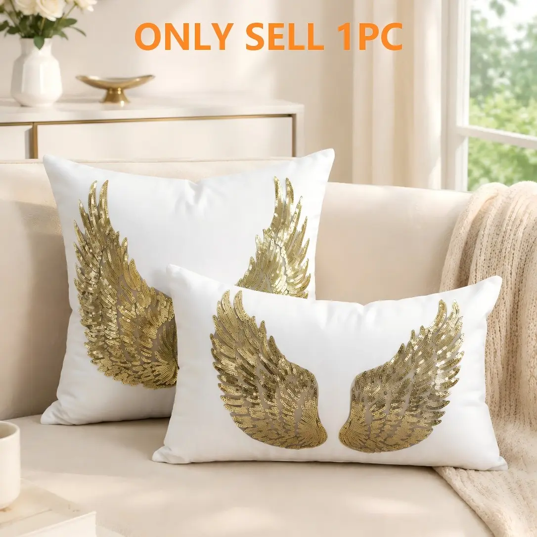 1pc/2pcs Sparkly Angel Wing Feather Cushion Cover, Sequin Embellished Shimmer Pillow Case, Sequin Embellishments, Hidden Zipper, All Season Decorative Pillowcase (No Insert) for Sofa Bedroom Living Room Party Housewarming Gift Home Decor