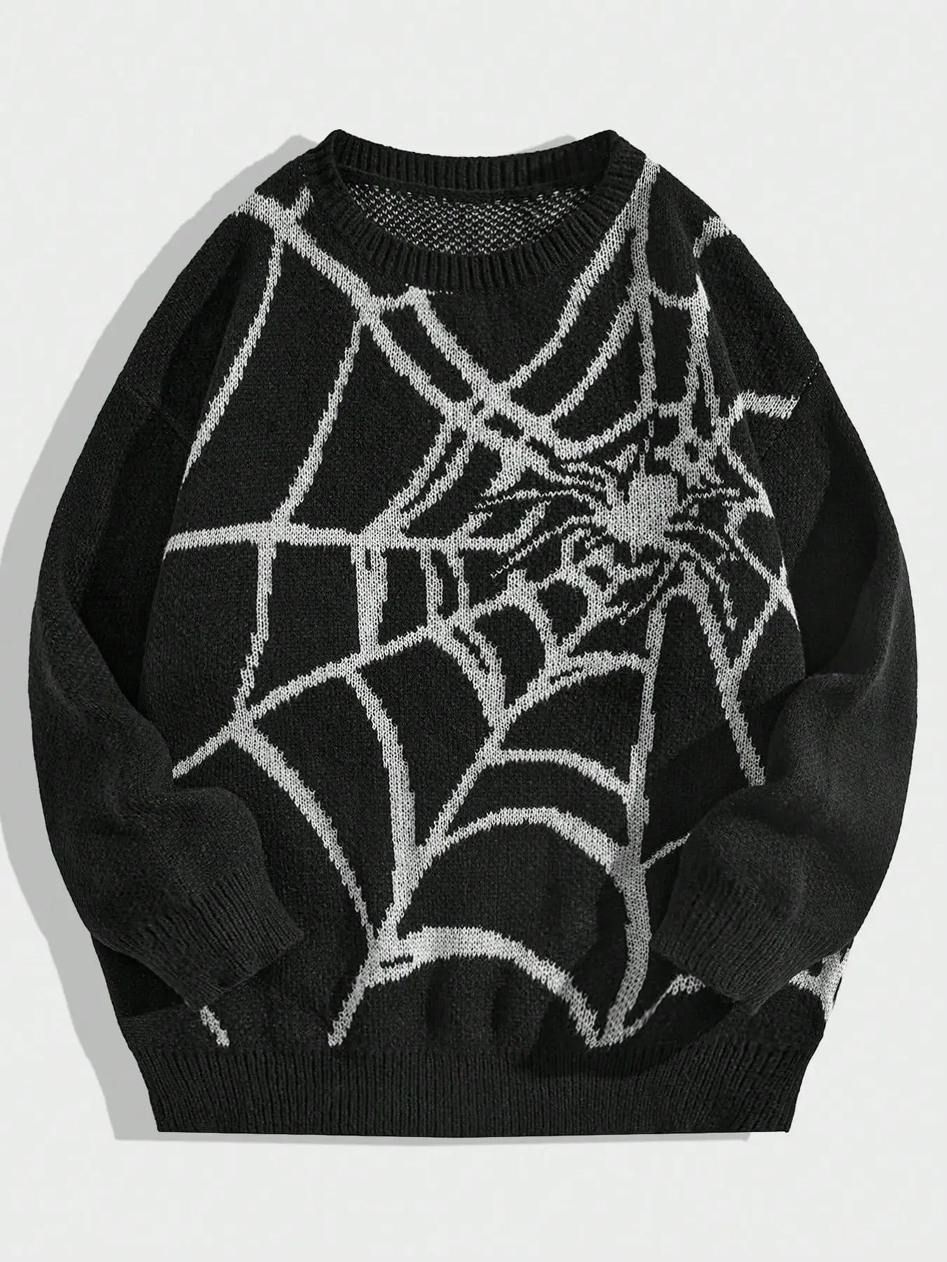 American Spider Web Knit Sweater, Contrast Oversize Loose Fit, Punk Street Style, Conceals Fat, Highlights Shoulder Width, Warm Top