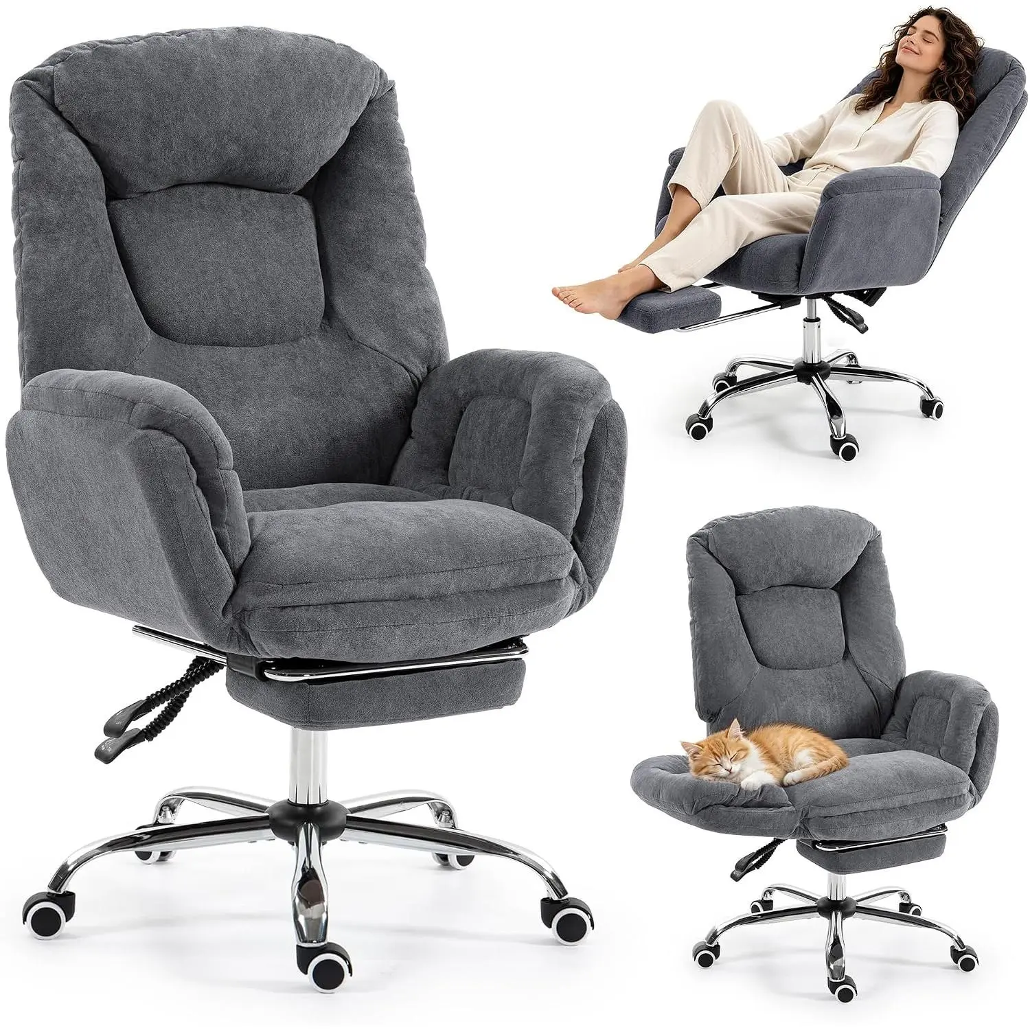 Cross Legged Office Chair,Ergonomic Office Chair,with Reversible Armrests 90° to 180°,Adjustable Backrest Reclines 90° to 135°,a Hidden Footrest,Office and Gaming Chairs