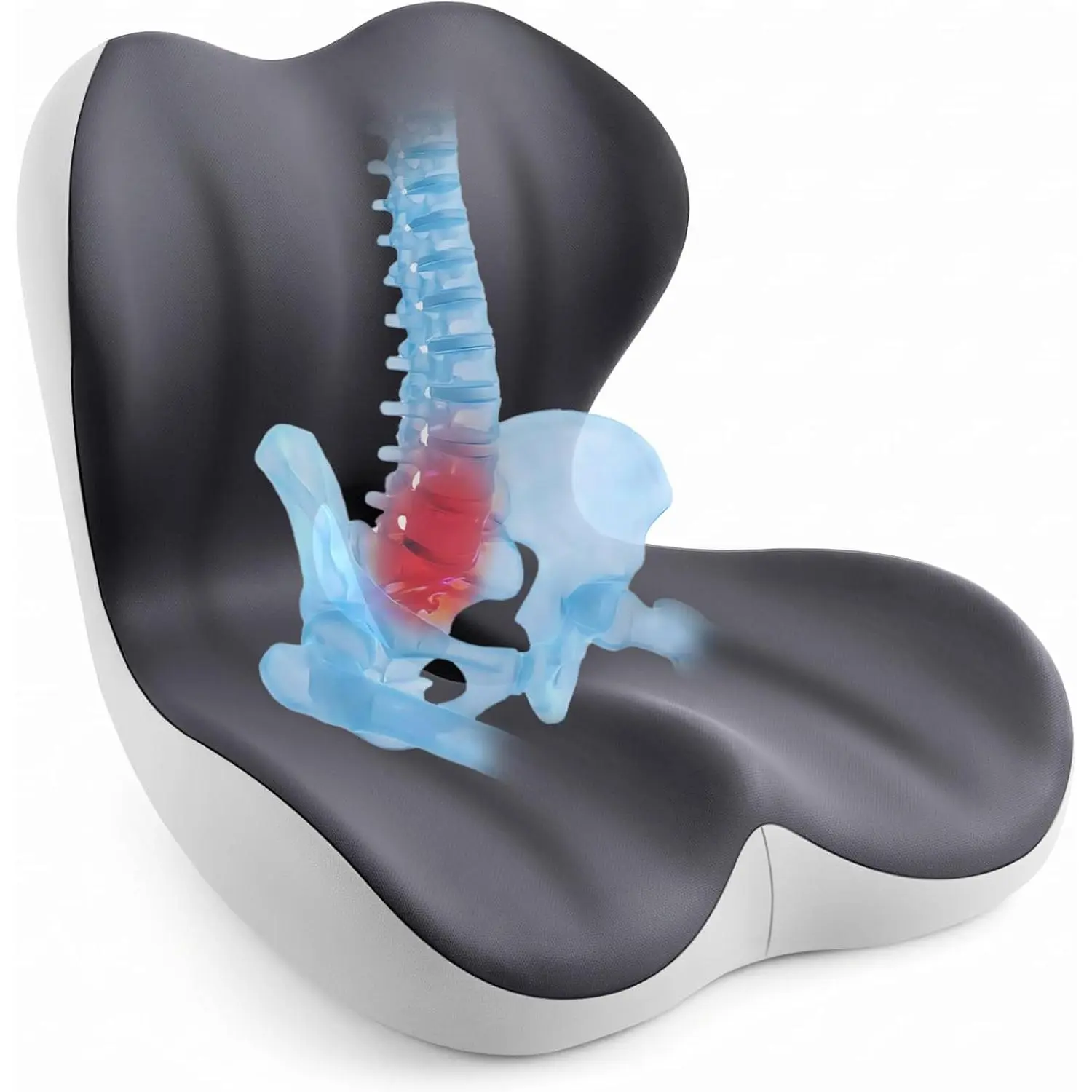 Back and Seat Cushion for Office, Back & Tailbone Pain Relief, Raised Cushion for Lumbar and Butt,-Sided Anti-Slip, Improves Sitting, Ergonomic Lumbar Cushion