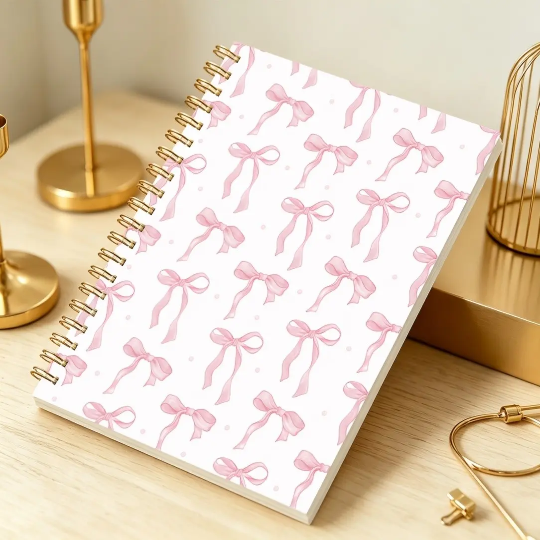 Bow Journal Notebook, Lay Flat Notebook, School Diary, Work Notes, 8.27x5.83 Inches, 100 Pages, Durable Binding, Compact Design, Cute Diary Book, Girly Office Supplies