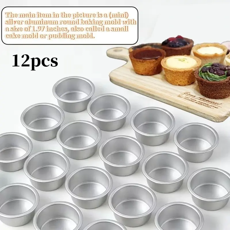 5.08cm Cake Pan Set of 12pcs, Mini Round Cake Molds for Baking, Small Nonstick Aluminum Pans for Home Party, Cheese, Pizza, Quiche Baking, Bakeware, Baking Supplies, Baking Essentials