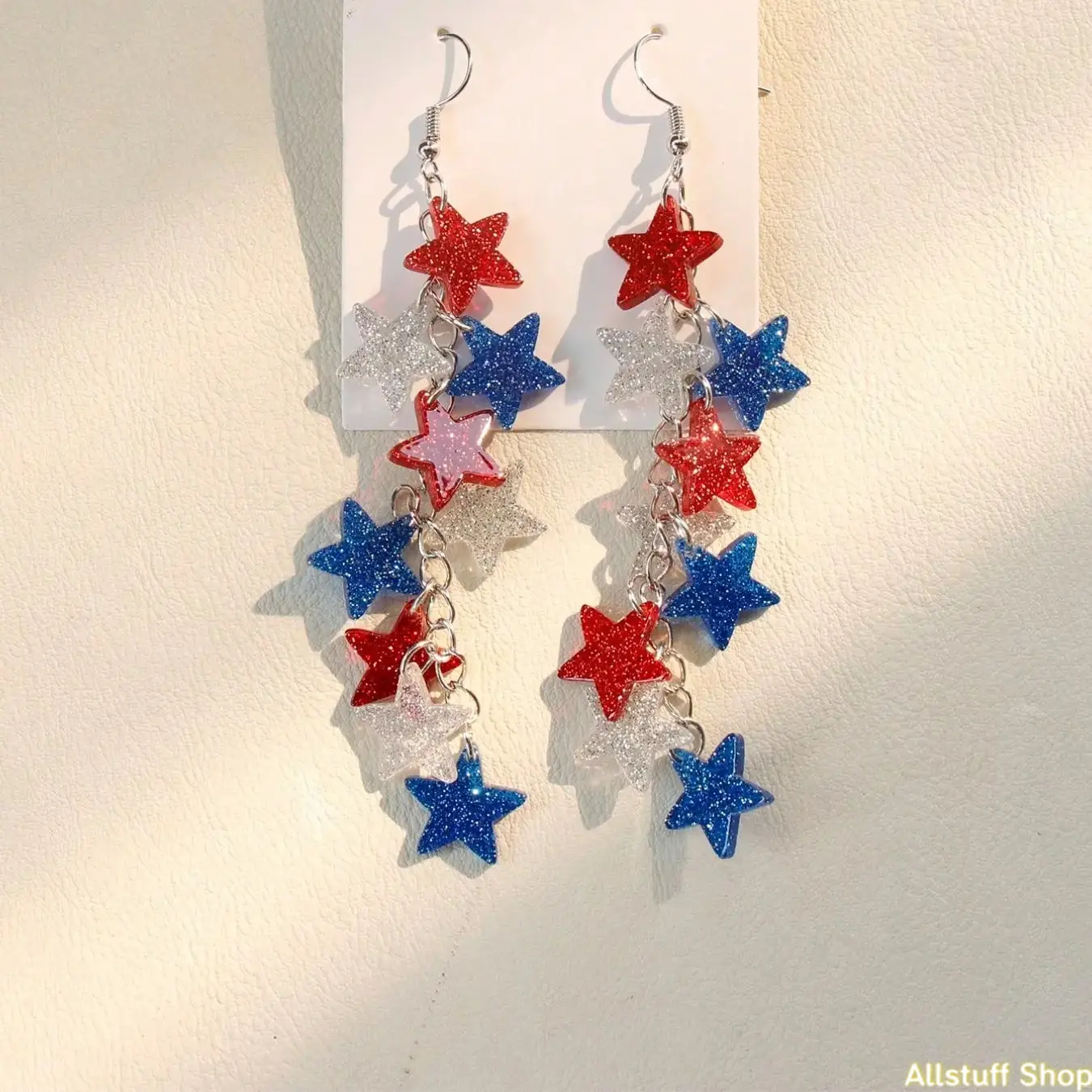 Patriotic Dangle Earrings for Women, Glitter Star & Tassel American Flag Design, Lightweight Stylish Jewelry for Independence Day Pride, Female, Dangling Earrings, Drop Earrings