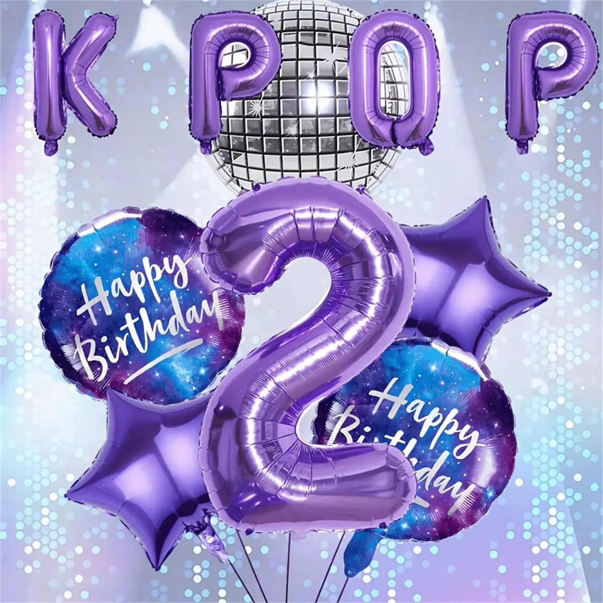 Y2K Party Decor Set, 32" Number Foil Balloon, 18" Silver Color Disco Ball, Star, Galaxy Balloons, 16" K-Pop Letter Balloons, Metallic Balloons, Birthday Party Decorations