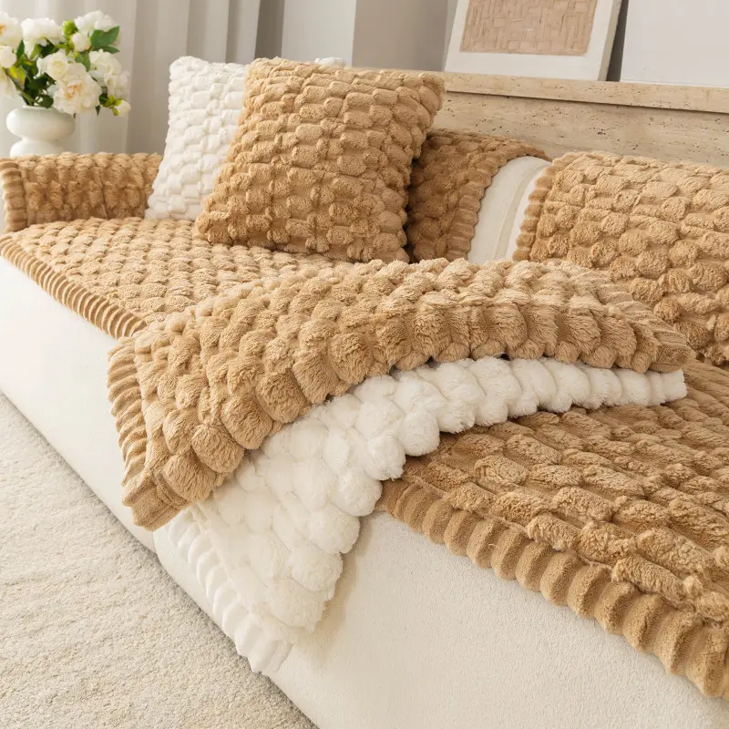 1pc Plush Sofa Cushion, Thick Winter Warmth Non-Slip Furniture Protector, Dustproof Sofa Protector, Pet-Friendly, Living Room & Bedroom