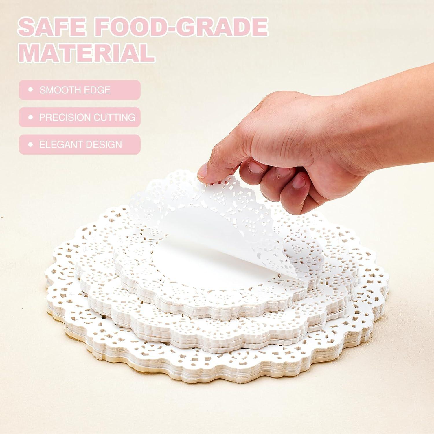 Disposable Paper Doilies, 150 Pack Assorted Sizes (6.5in / 8.5in / 10.5in), White Lace Placemats for Dessert Trays, Food Display, Parties, Crafts & Wedding Decor