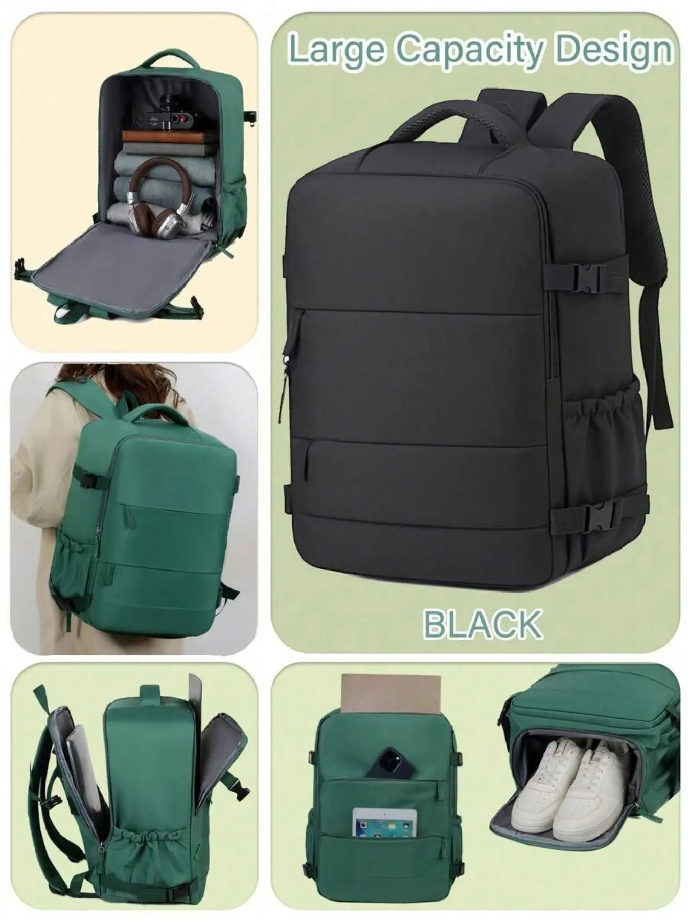 Large-capacity travel suitcase, commuter/school backpack, Multifunctional travel backpack, laptop bag, short business trip bag, meets requirements of Ryanair, Wizz Air and other airlines, vacation travel bag, suitcase