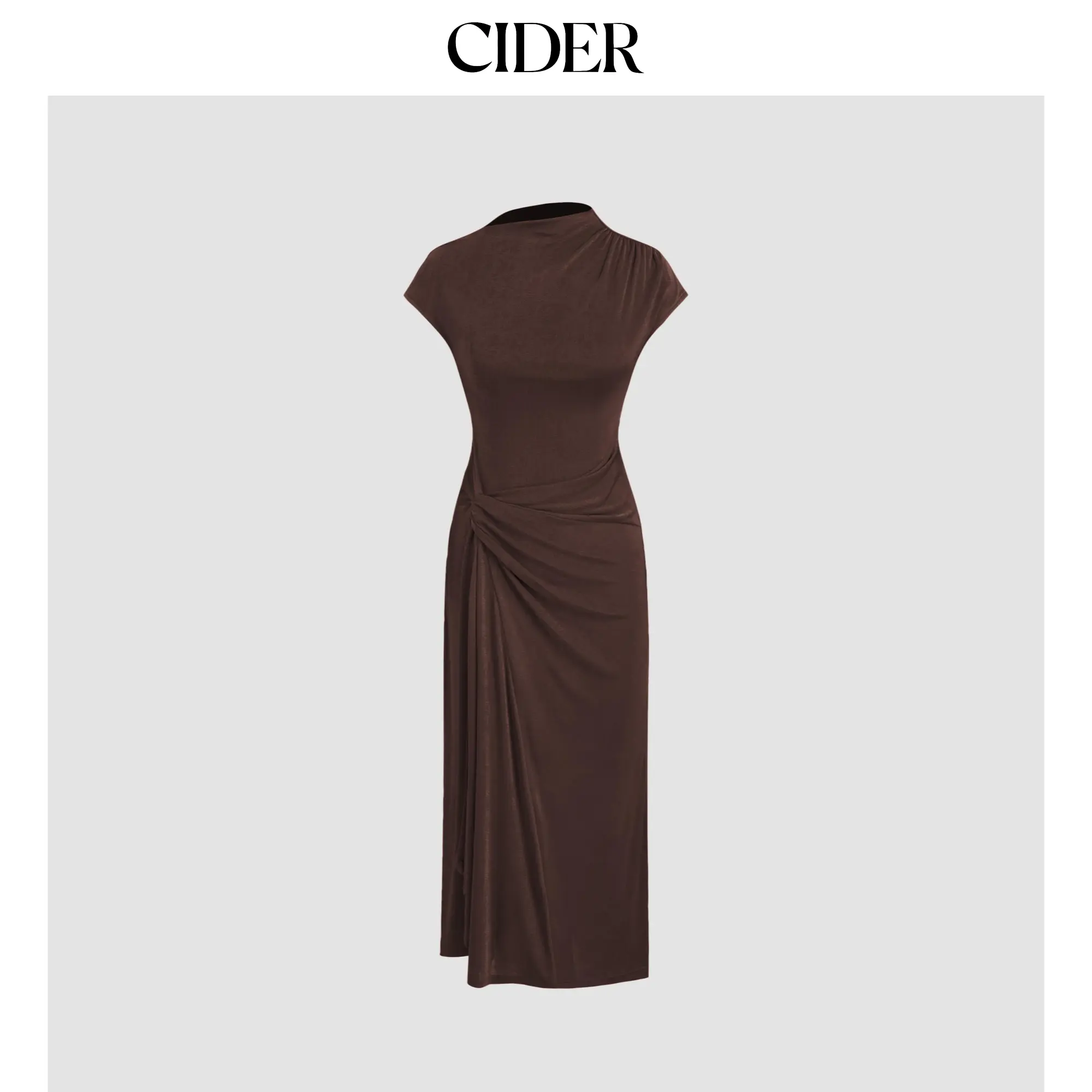 Women's Casual Cider High Neck Solid Twist Ruched Split Maxi Dress - 3 Colors, Size 0-10 SohoChic