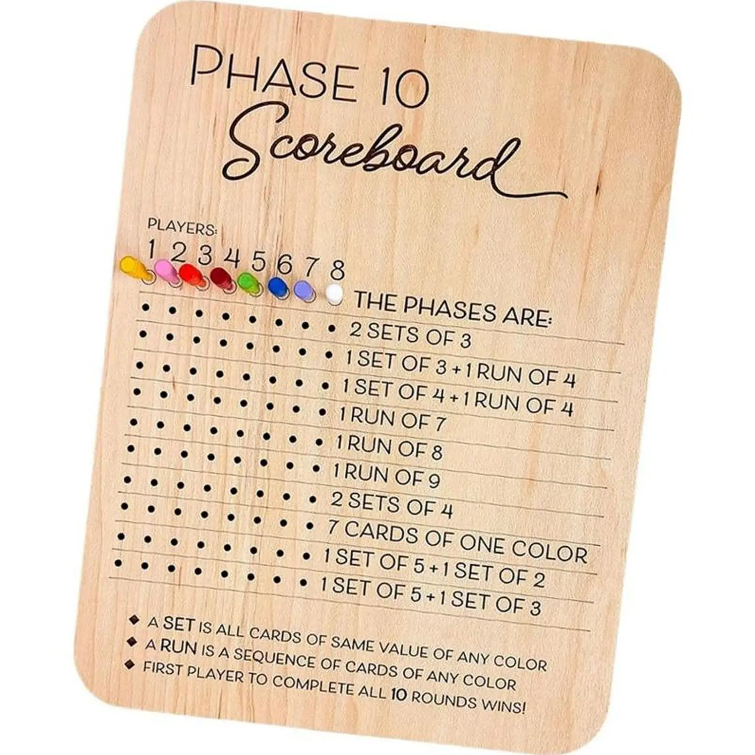 Phase 10 Score Board, Wooden Phase Ten Scorecard, Round Tracker, Dice Cards Game Score Sheets, Classic Family Adults Board Card Games