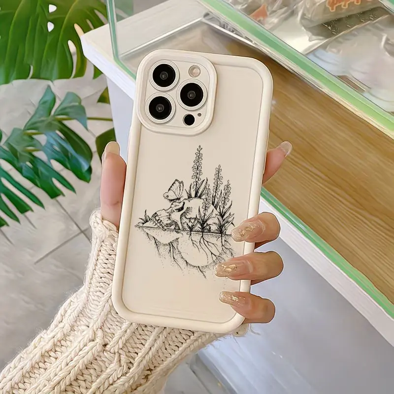 High-Quality Minimal Line Art Skull Butterfly Wildflower Print Phone Case Suitable for iPhone 11/12/13/14/15Plus/16/16E/17Air/17ProMax Phone Case