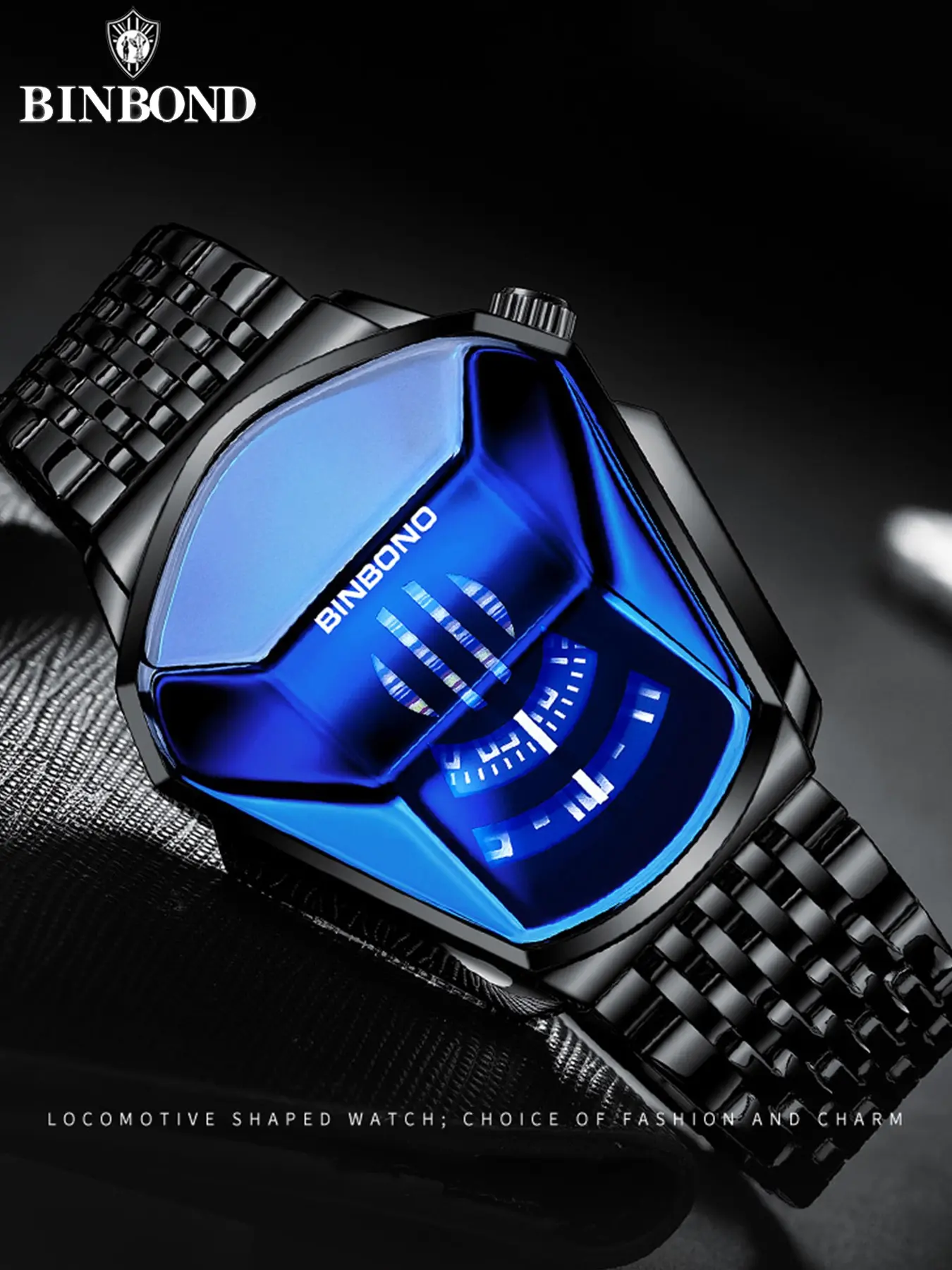 Binbond Men's Fashion Motorcycle Concept Quartz Watch, Night Glow Steel Band, Touch Screen, Tech Watch, Stylish and Modern Design