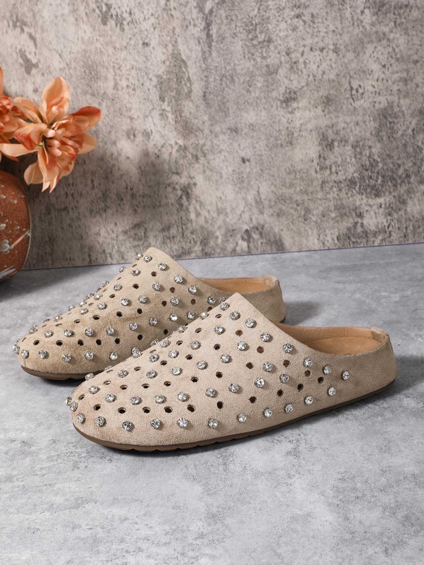 Fashionable Studded Decor Mule Sandals, Slip On Mules, Casual Comfortable Flat Sandals for Beach, Summer Trendy Barefoot Shoes for Women & Girls, Footwear