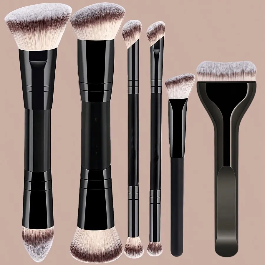 Yzimeng 6-Piece Makeup Brush Set, Cosmetics Brushes Set, Long-Lasting, Includes Foundation, Powder, Blush, Concealer, Contour, Highlighter, Eyeshadow Brushes, Synthetic Bristles, Makeup Brush Kit