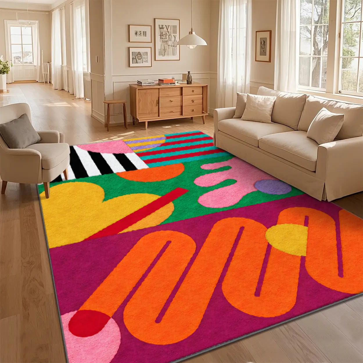 2x3ft Polyester Velvet Rug - Bold Geometric Abstract Bold Prints, Retro Look, Washable, Non-Slip, Living Room Rugs, Unique Room Decor, Indoor Use for Nursery/Entry, Local Delivery
