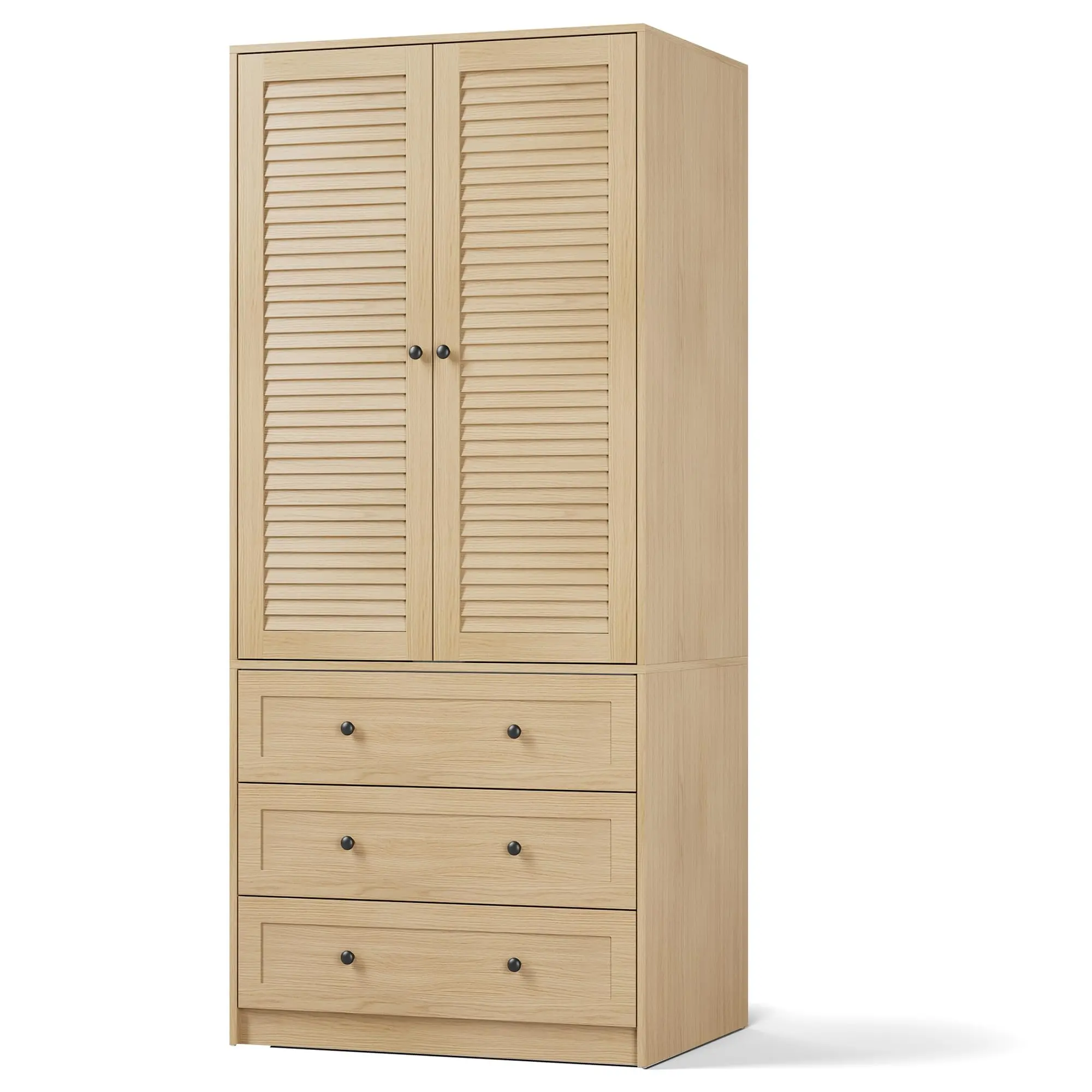 Armoire Wardrobe with Drawers, Hanging Rod & Shelves – Freestanding Wooden Closet Storage Cabinet in Oak