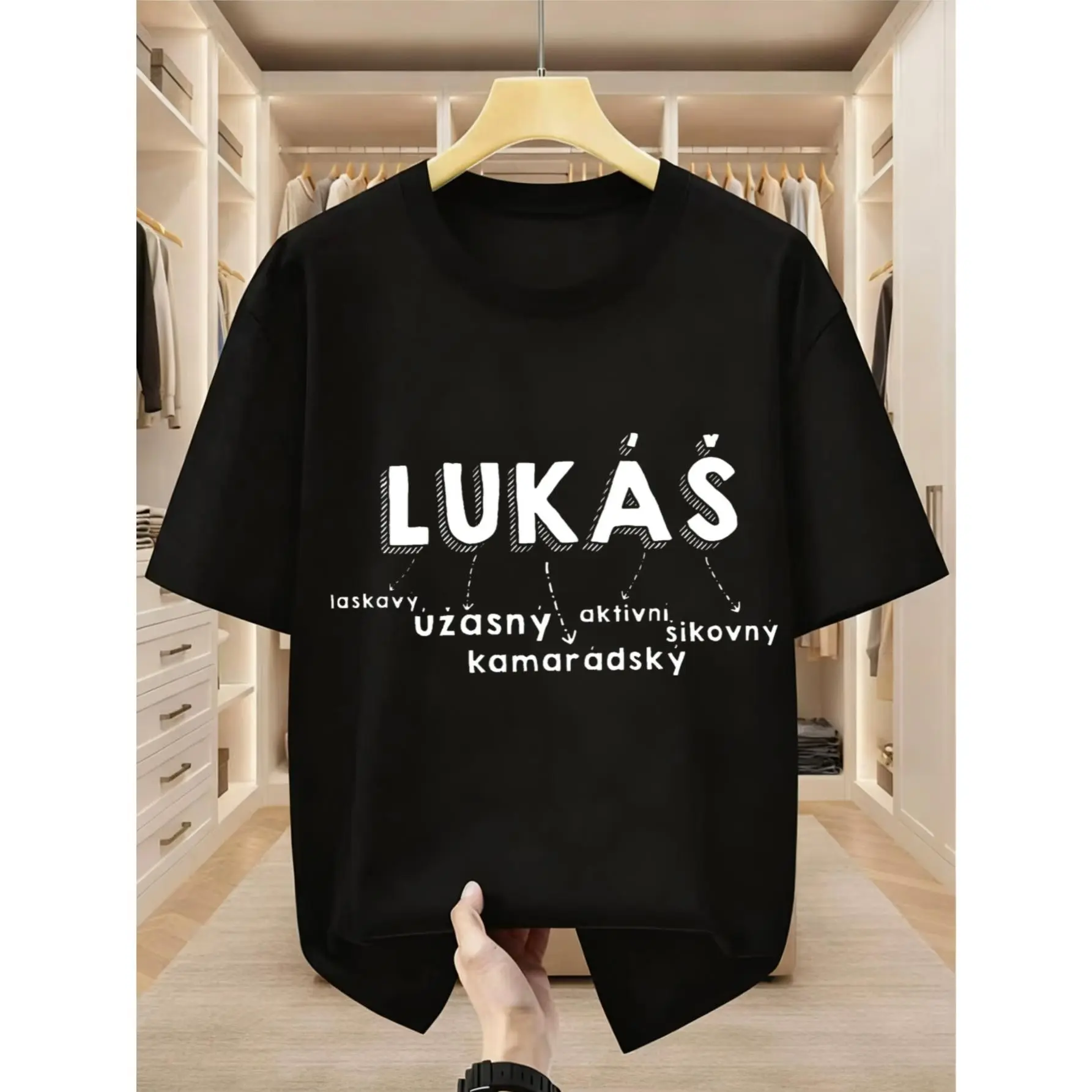 Men's Casual T-Shirt - Personalized Name With Descriptive Words, Menswear Tops, Fashion Matching Unisex Everyday Wear, Party Gift For Him