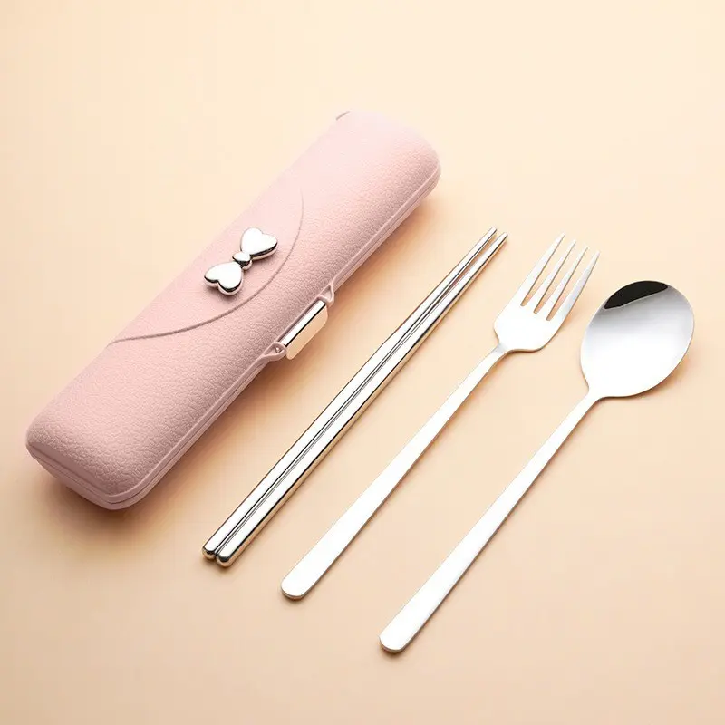 Butterfly Knot Portable Lightweight Cutlery Set, 304 Stainless Steel, Includes Spoon, Fork, Chopsticks, Storage Box, Beautiful Travel Cutlery Set, Portable Tableware Set
