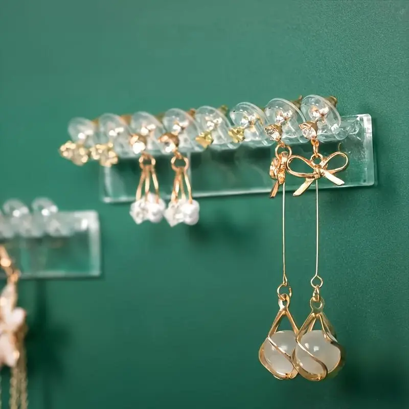 Wall-Mounted Transparent Acrylic Jewelry Storage Hooks - Durable Polished Plastic, Compact Multi-Hook Design for Necklaces, Earrings, Rings, Bracelets - Space-Saving Bathroom Use Solution, Gift Item (Item Number: Ysk01688/A8Pccssckk), Decor, Transparent A