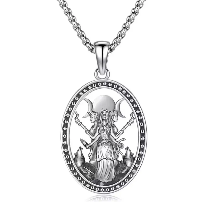 Triple Goddess Pendant, Wiccan Necklace, Pagan Moon Jewelry, Spiritual Protection Gift
