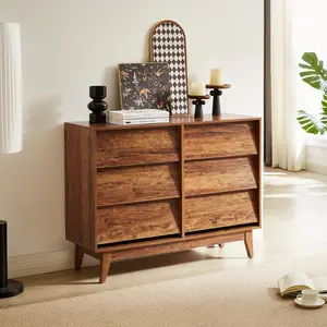ARCH 6 Drawer Double Dresser Storage Tower with Vintage Bevel Design, Large Capacity Chest for Bedroom, Living Room, Hallway, Closet Organization, Multiple Drawers for Clothes, Linens, Toys, Home Office, Bedroom Storage Organizer for Clothes