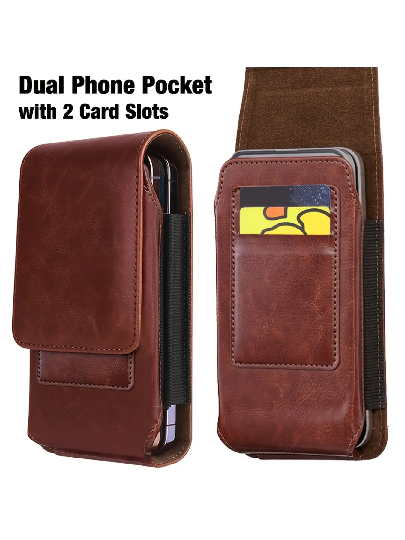 Men's PU Business Waist Pack, Waist Bag, Hip Pack, Classic Belt Bag – Double Compartment Carries 2 Cell Phones, 2 Card Holders, Secure Hands-Free Carry