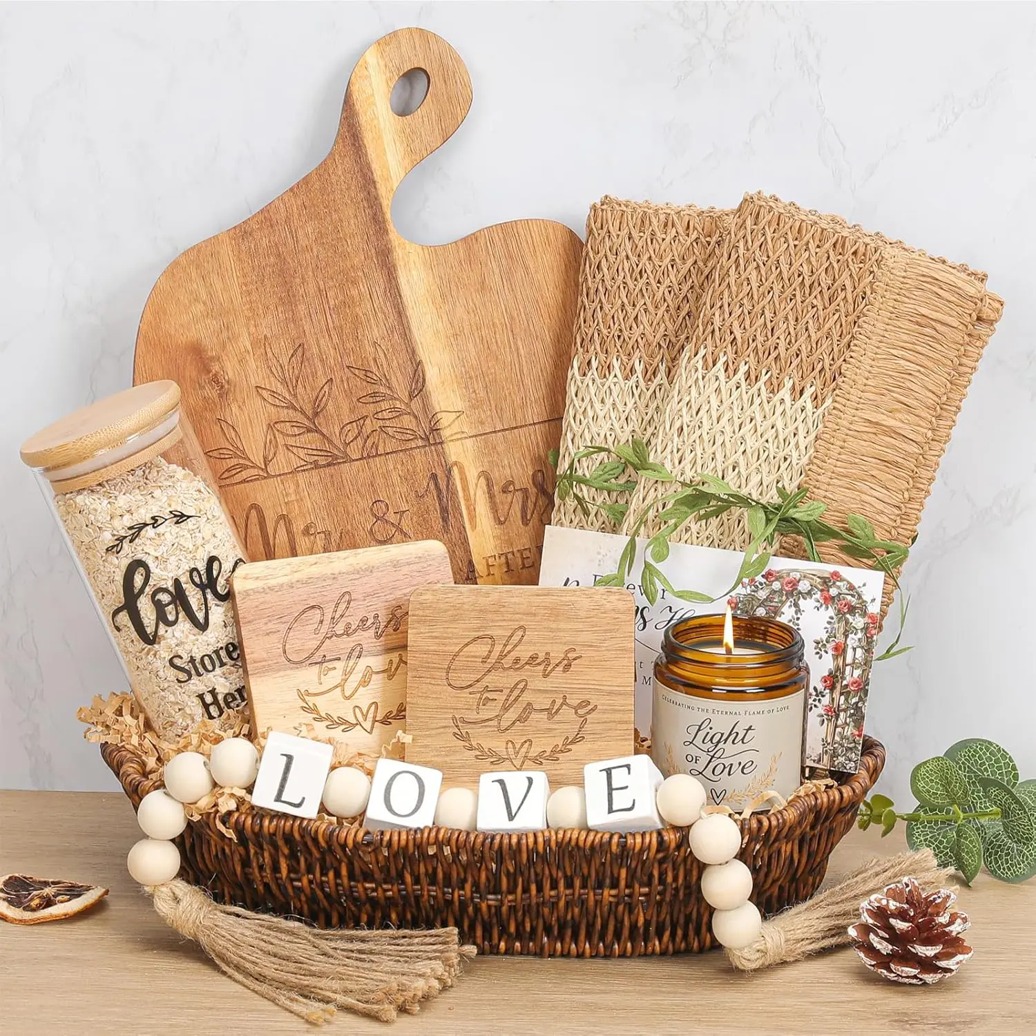 Wedding Gifts for Couples 2026, Gifts for couples,Bride Shower Gifts,Anniversary Engagement Gift,Mr and Mrs Cutting Board Basket Set