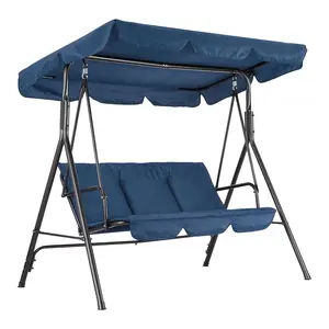 3-Seat Outdoor Porch Swing Chair with Adjustable Canopy & Thickened Cushions, Glider Bench with Non-Slip Fy for Patio, Garden, Backyard