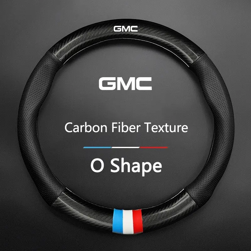 38cm Car Carbon Fiber Leather Steering Wheel Cover, Durable for Gmc Terrain Sierra 1500 Yukon Acadia Savana Hummer Granite H3 Jimmy Graphyte