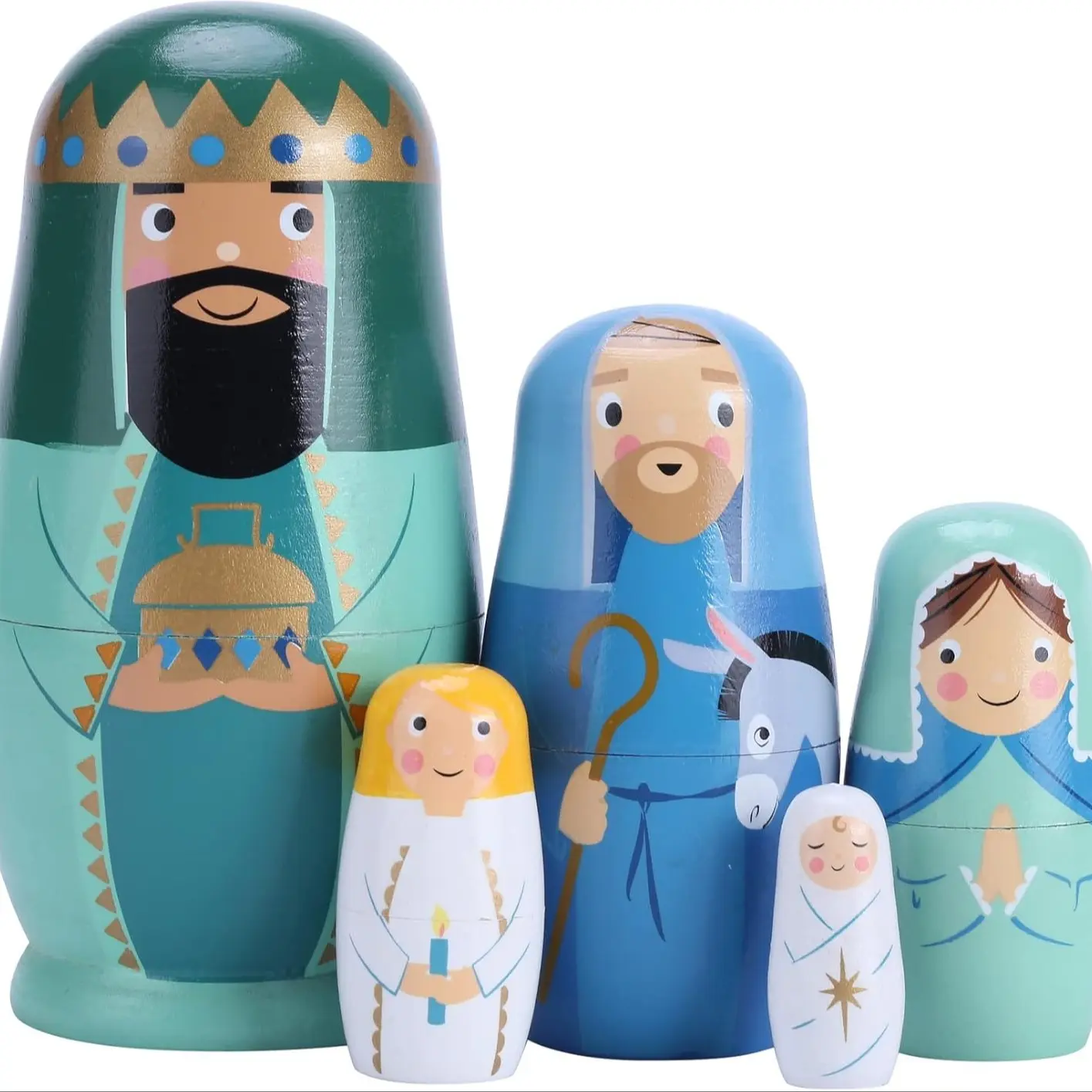 Large 5 Piece Russian Nesting Doll Set, Handmade Wooden Matryoshka Dolls, Perfect for Christmas Easter Birthday Gifts Home Decor