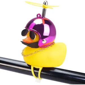 wonuu Rubber Duck Toy Car Ornaments Yellow Duck Car Dashboard Decorations Squeeze Duck Bicycle Horns with Propeller Helmet