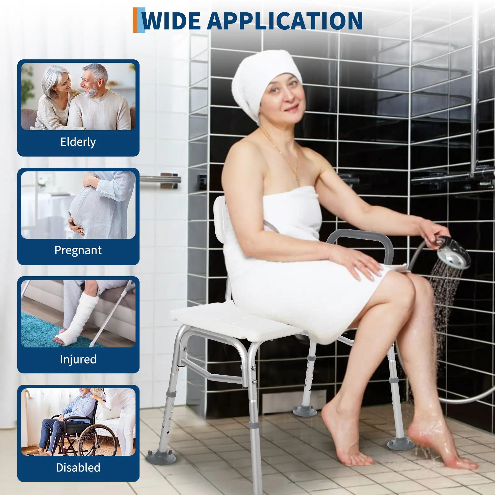 GARVEE Heavy Duty Metal Frame Bathroom Step Stool with Adjustable Handle - Dual Armrests, Non-Slip Platform, 450lb Capacity, Easy Setup, Functional, Ideal for Elderly, Portable for Bathroom, Kitchen
