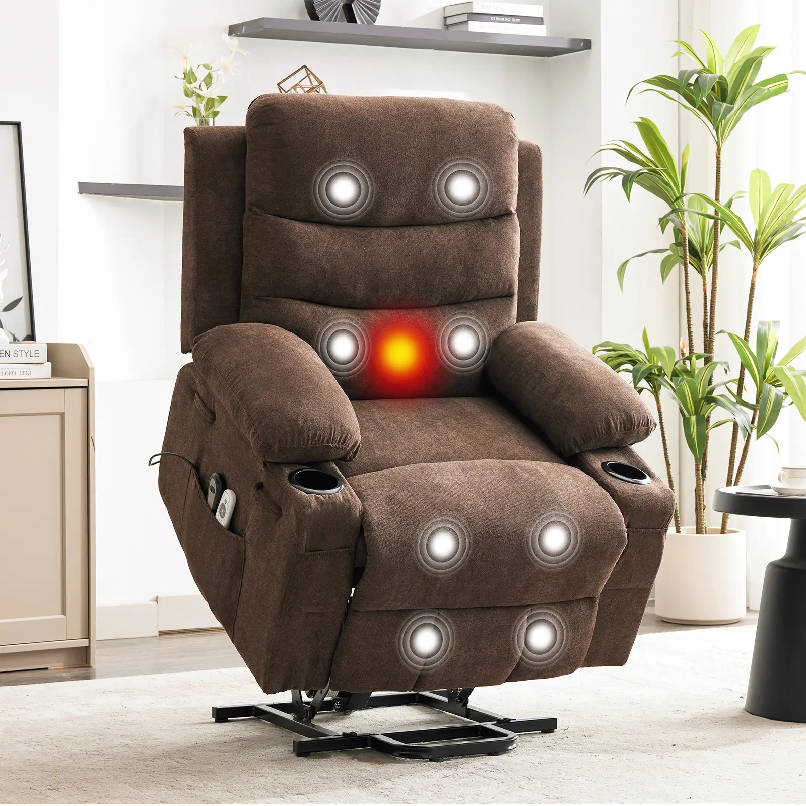Oversized Power Lift Recliner Chair for Big and Tall with Wide Seat | Electric Lift Chair with Massage and Heat,Reclining Single Sofa with Cup Holders for Elderly Living Room or RV
