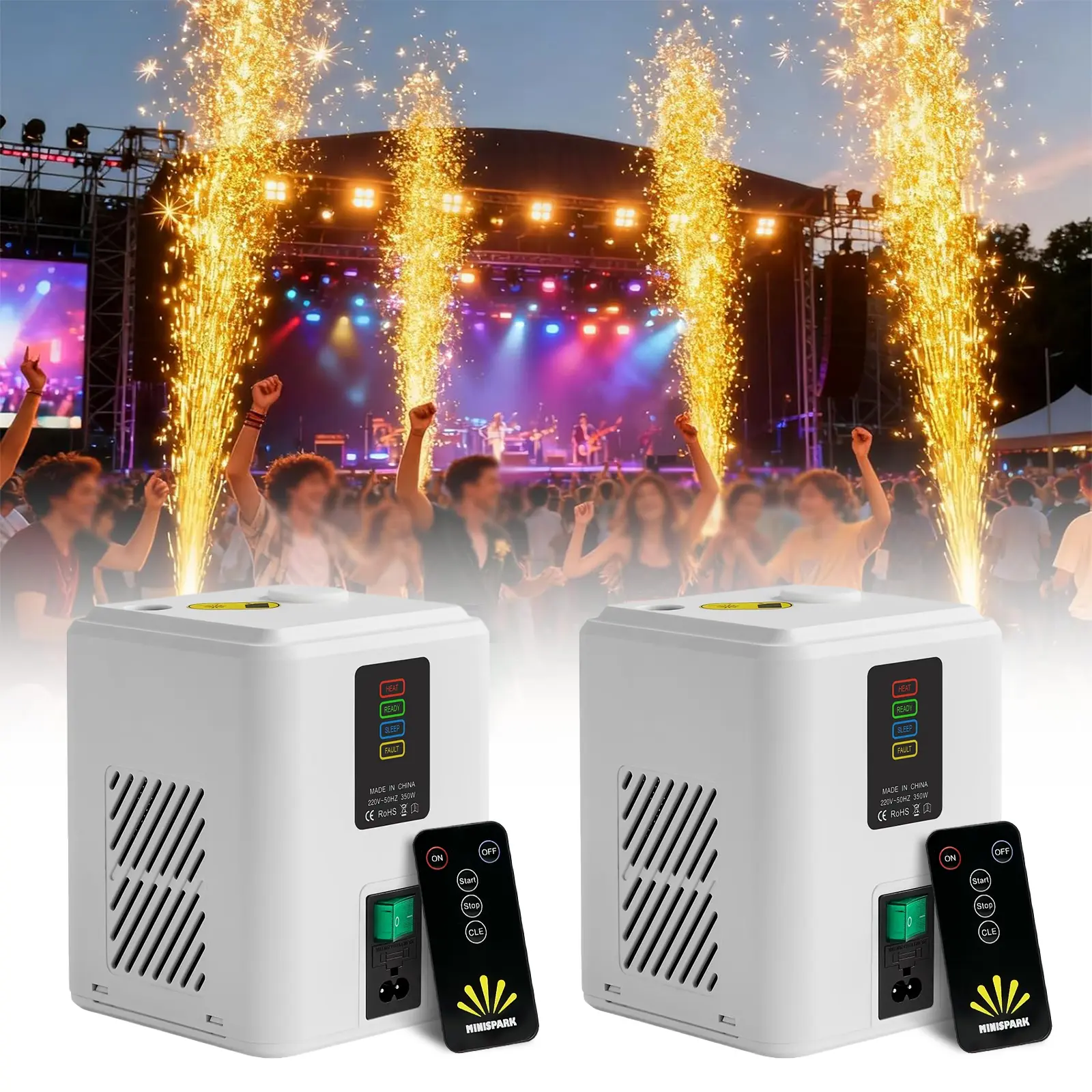 2pcs 350W Cold Spark Machine with 10×50g Consumables, 2-3.5M Spark Effect, Portable Auto Safety Cutoff FX Device for Wedding Party DJ Stage Events festive gift